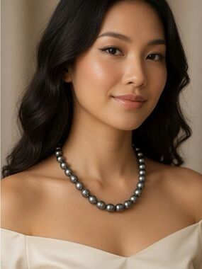 Freshwater Cultured Peacock Blue Gray Pearl Necklace SS925 New In Box
